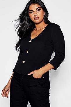 Boohoo Plus Gold Button Short Sleeve Top