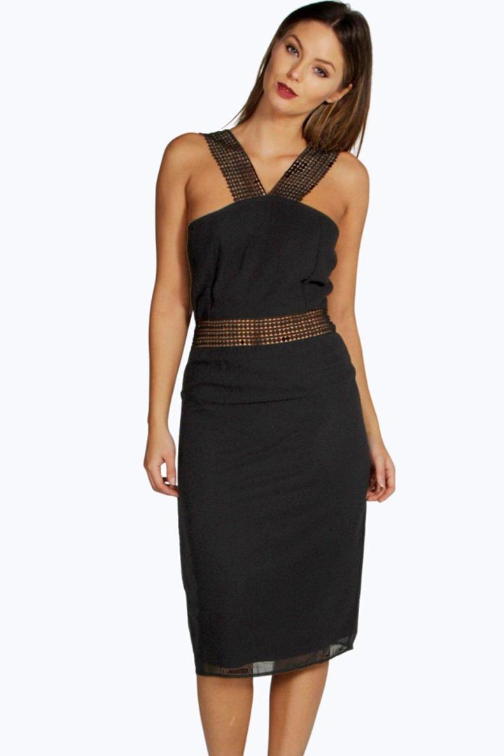 Boohoo Boutique Mya Crochet Trim Detail Midi Dress Black