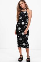 Boohoo Niamh Cosmic Festival Halter Midi Dress Black