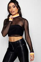 Boohoo Sophie Rainbow Trim High Neck Long Sleeve Crop