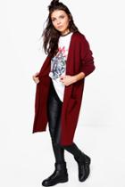 Boohoo Lottie Rib Cuff Longline Pocket Cardigan Wine