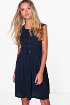 Boohoo Evie Eyelet Detail Sleeveless Shift Dress Navy