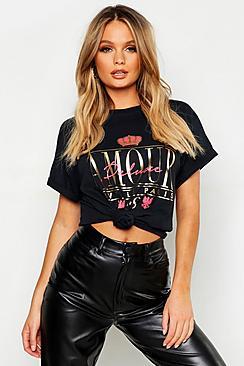 Boohoo Foil Print Amour Slogan T-shirt