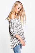 Boohoo Clare Checked Open Shoulder Shirt