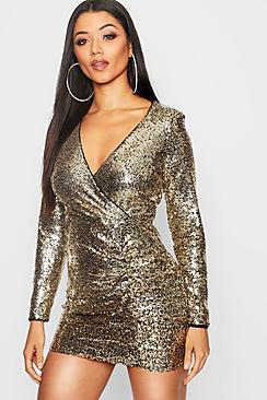 Boohoo Sequin Wrap Detail Bodycon Dress