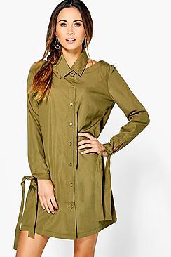 Boohoo Honest Cut Out Collar Detail Shirt Dress