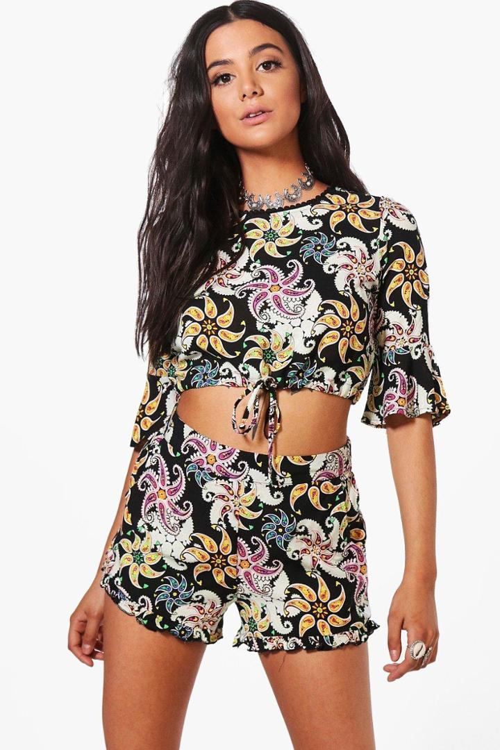 Boohoo Freyja Printed Woven Short Co-ord Set Blue