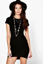 Boohoo Cap Sleeve Curved Hem Bodycon Dress