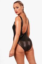 Boohoo Plus Cassie Scoop Back Wet Look Swimsuit