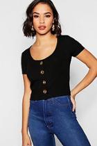 Boohoo Gold Button Ribbed Knit Top