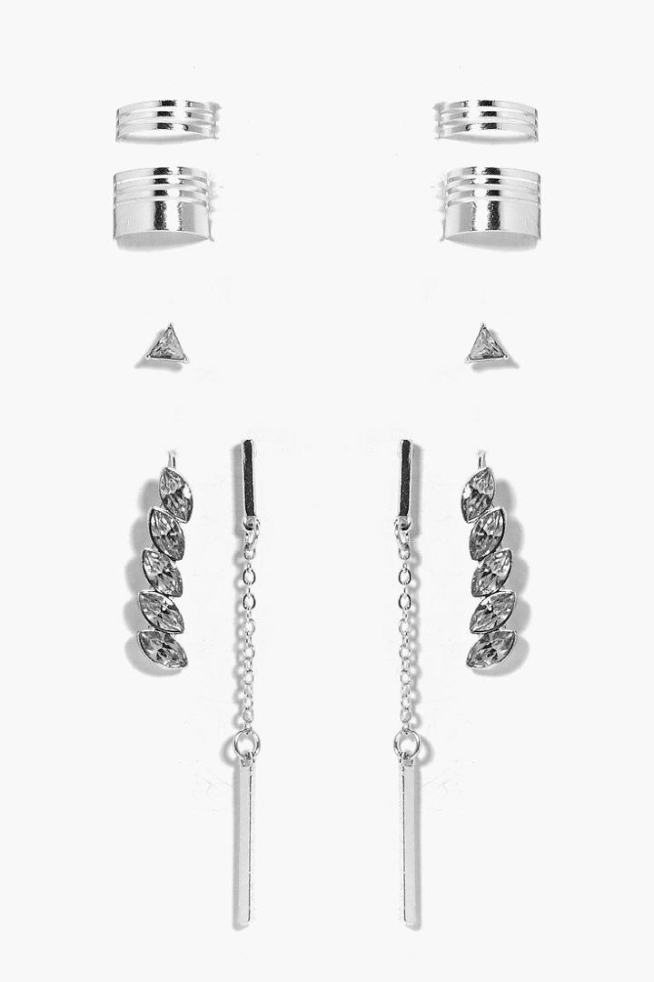 Boohoo Lydia Mixed Ear Cuff Set Silver