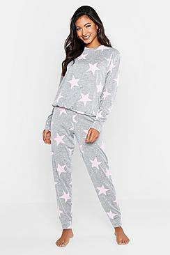 Boohoo Star Print Sweat & Jogger Set