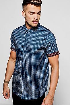 Boohoo Navy Short Sleeve Ditsy Print Shirt