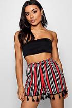 Boohoo Tilly Tassel Hem Striped Shorts