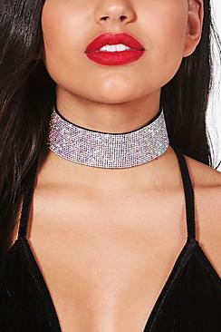 Boohoo Alice Holographic Diamante Bling Choker