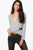 Boohoo Kaley Wrap Front D-ring Detail Knitted Top Grey