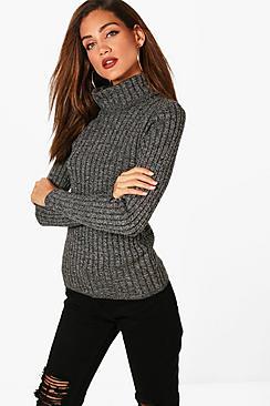 Boohoo Tall Jules Roll Neck Rib Knit Jumper