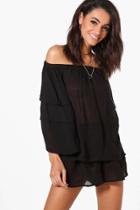 Boohoo Emily Woven Off The Shoulder Frill Crop & Short Co-ord Black