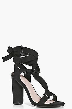 Boohoo Ellie Ribbon Wrap Detail Cylinder Heels
