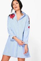 Boohoo Fleur Embroidered Shirt Dress Multi