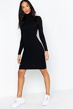 Boohoo Tall Roll Neck Rib Knit Mini Dress