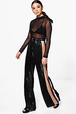 Boohoo Sierra Lurex Side Stripe Wide Leg Trousers