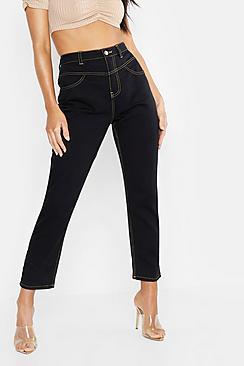 Boohoo Contrast Stitch High Waist Mom Jean