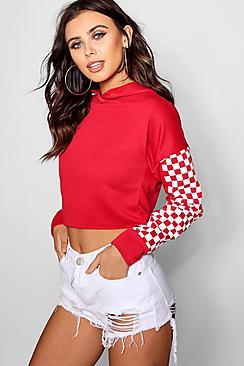 Boohoo Petite Racer Print Crop Hoody