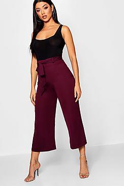 Boohoo Tie Waist Woven Satin Culotte Trouser