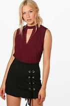 Boohoo High Neck Plunge Lace Woven Top