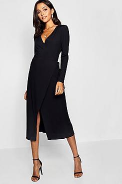 Boohoo Tall Rib Wrap Jersey Dress