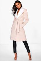 Boohoo Saskia Wool Coat With Contrast Collar Stone