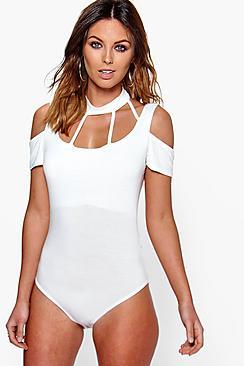 Boohoo Skye Choker Neck Strap Cage Front Body