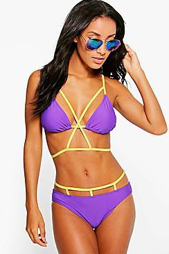 Boohoo Leon Neon Harness Cross Front Triangle Bikini