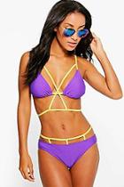Boohoo Leon Neon Harness Cross Front Triangle Bikini