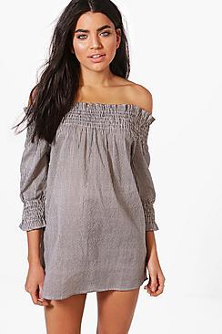 Boohoo Sofia Gingham Bardot Beach Dress