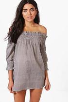 Boohoo Sofia Gingham Bardot Beach Dress