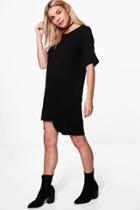 Boohoo Zandra Stepped Hem T-shirt Dress Black