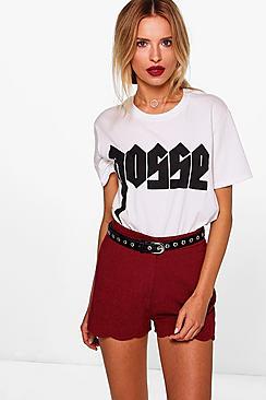Boohoo Amy Scalloped Hem High Waisted Shorts