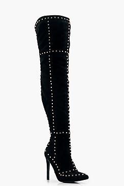 Boohoo Premium Rachel Stud Detail Over The Knee Boot