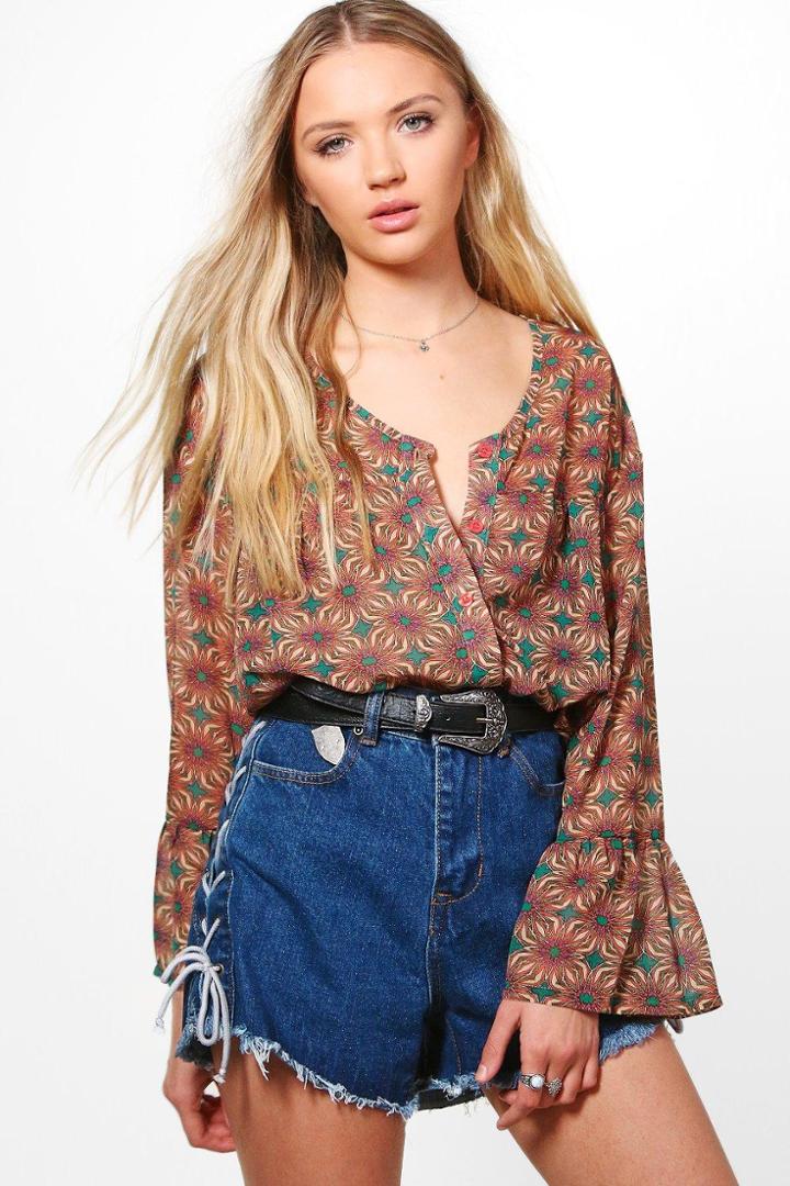 Boohoo Joanne Floral Printed Blouse Wine
