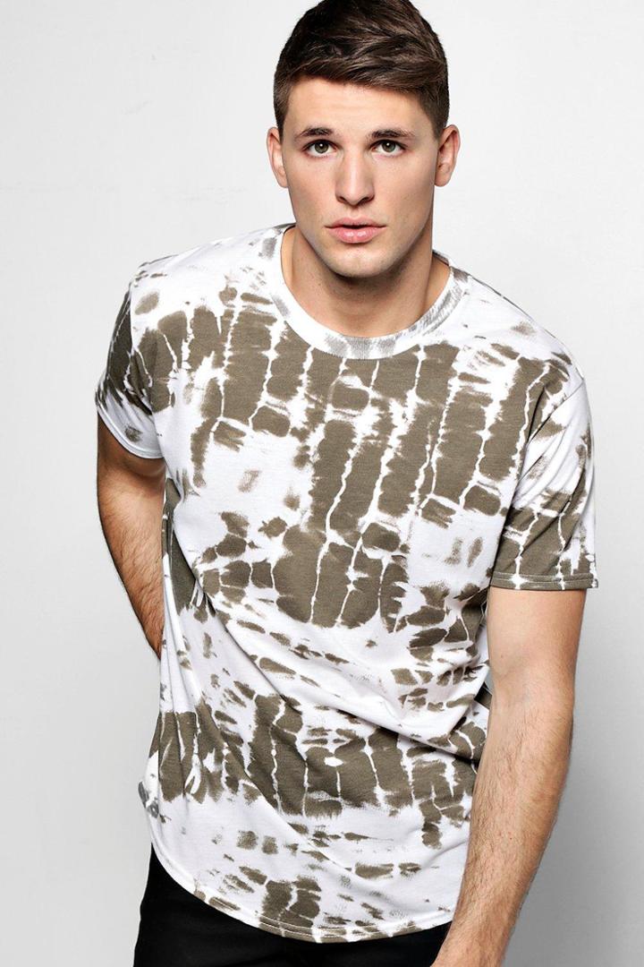 Boohoo Tie Dye Curved Hem T Shirt Khaki