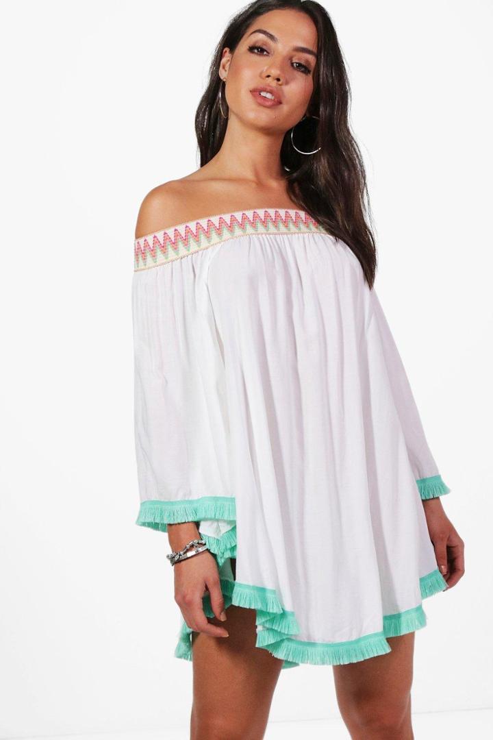 Boohoo Sadie Tassel Trim Beach Cover Up White