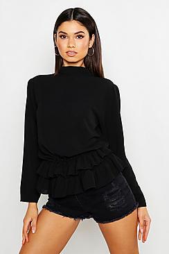 Boohoo Pussy Bow Smock Shirt