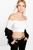 Boohoo Orla Wrap Front Bardot Crop Cream