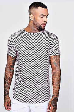 Boohoo Printed Rib Longline Curved Hem T-shirt