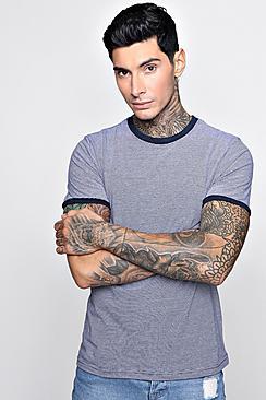 Boohoo Stripe Crew Neck T-shirt With Collar