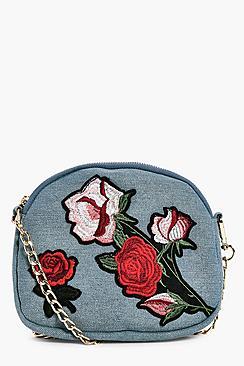 Boohoo Sofia Denim Embroidered Cross Body Bag