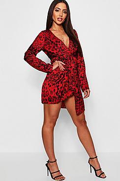 Boohoo Satin Twist Front Wrap Mini Dress