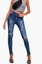 Boohoo Demi Distressed Mid Rise Skinny Jeans